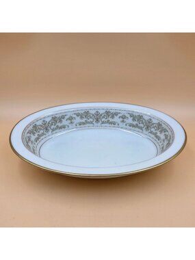 Lenox Noblesse 8" Oval Vegetable Bowl Green/Gold Leaves, Blue Dots, Gold Trim
